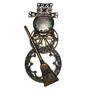 Snowman Pin Brooch Two Tone Elegant Winter Jewelry